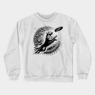 Golden retriever dog holding a flying saucer in the air Crewneck Sweatshirt